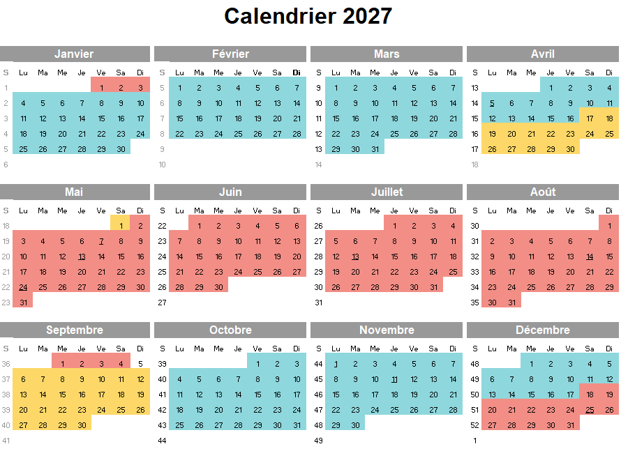 Calendrier 2027 saisons